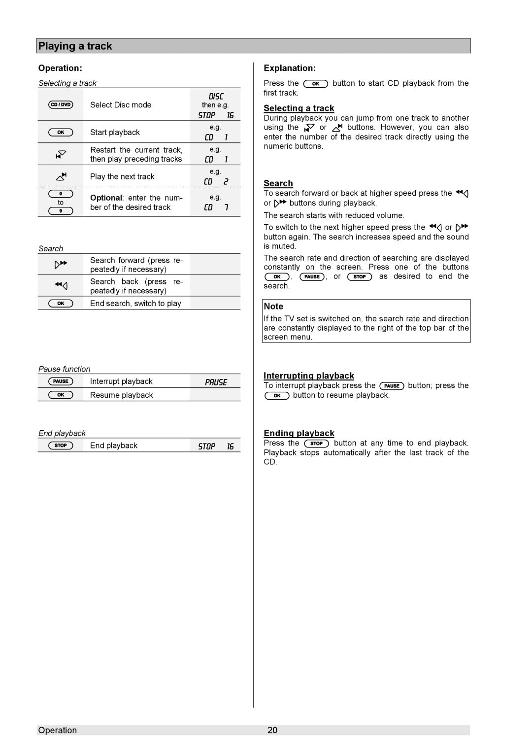 T+A Elektroakustik K 6 user manual Playing a track, Stop, Pause 