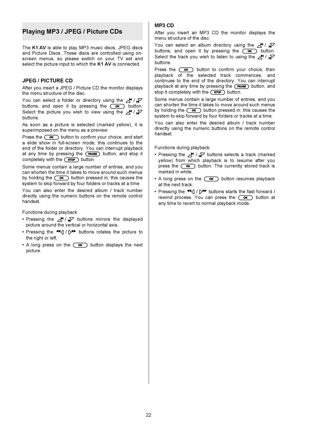 T+A Elektroakustik K1 AV user manual Playing MP3 / Jpeg / Picture CDs 