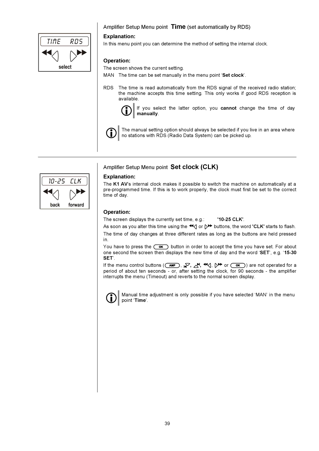 T+A Elektroakustik K1 AV user manual Time RDS, 10-25 CLK 