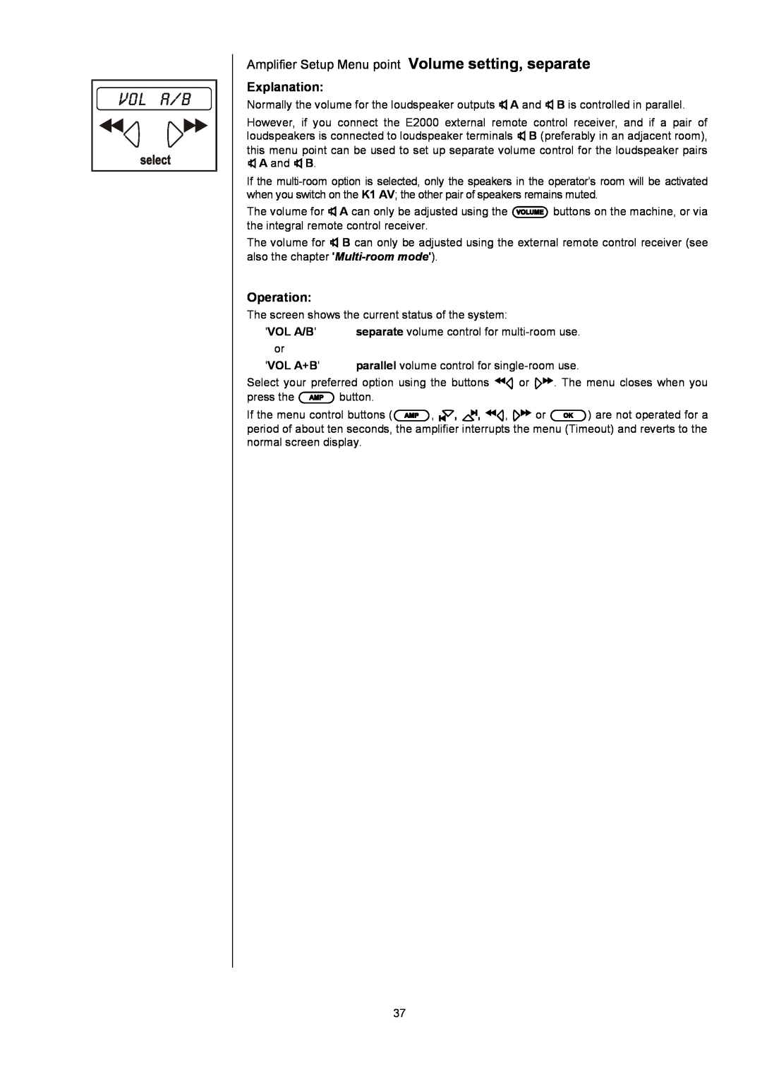 T+A Elektroakustik K1 AV user manual vol a/b, Explanation, Operation 