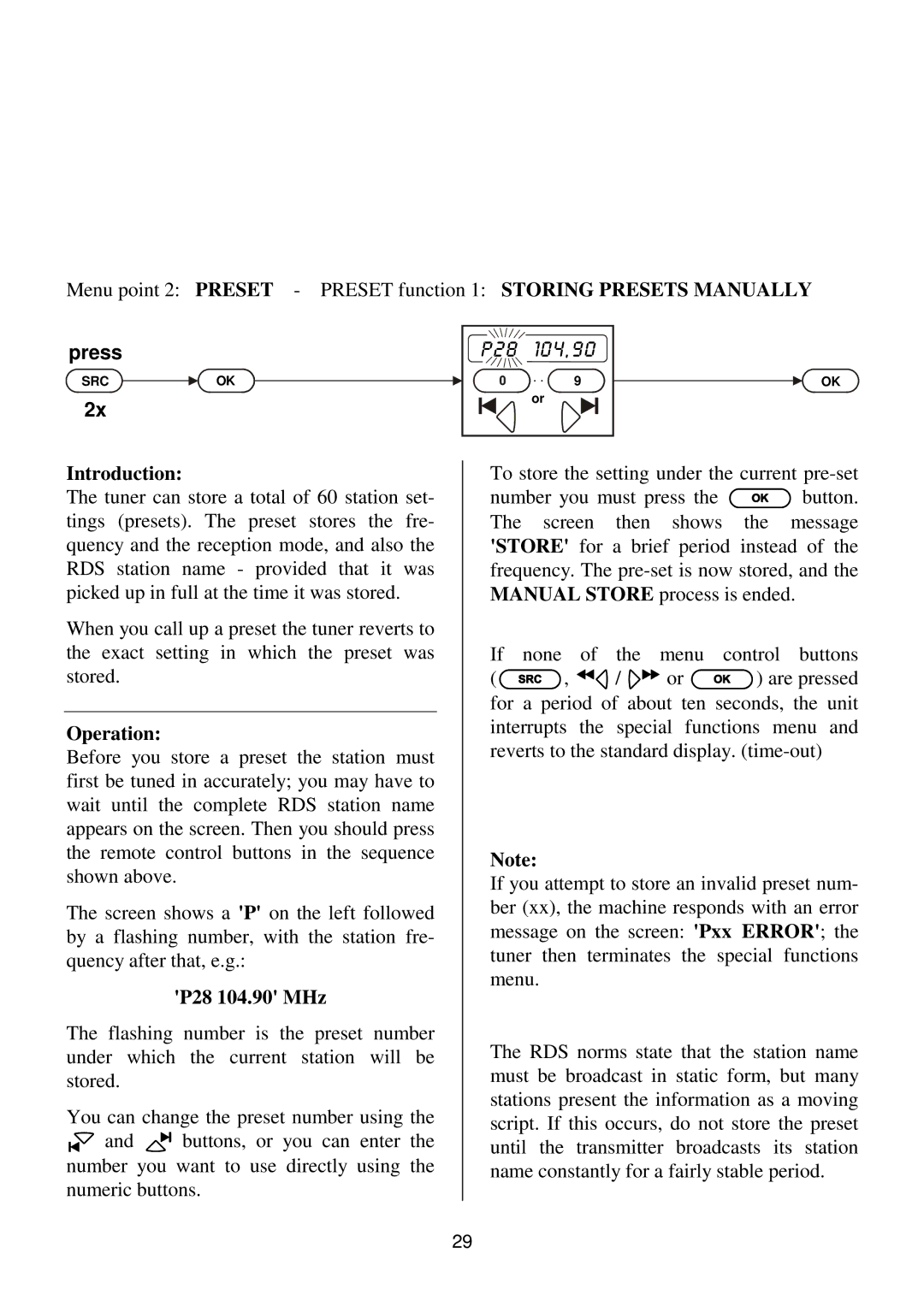 T+A Elektroakustik K1 CD-RECEIVER operating instructions 10 4, 9, P28 104.90 MHz 