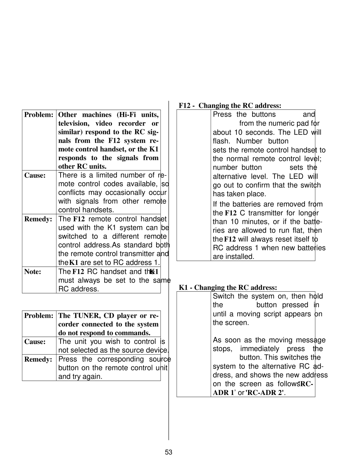 T+A Elektroakustik K1 CD-RECEIVER operating instructions K1 Changing the RC address 