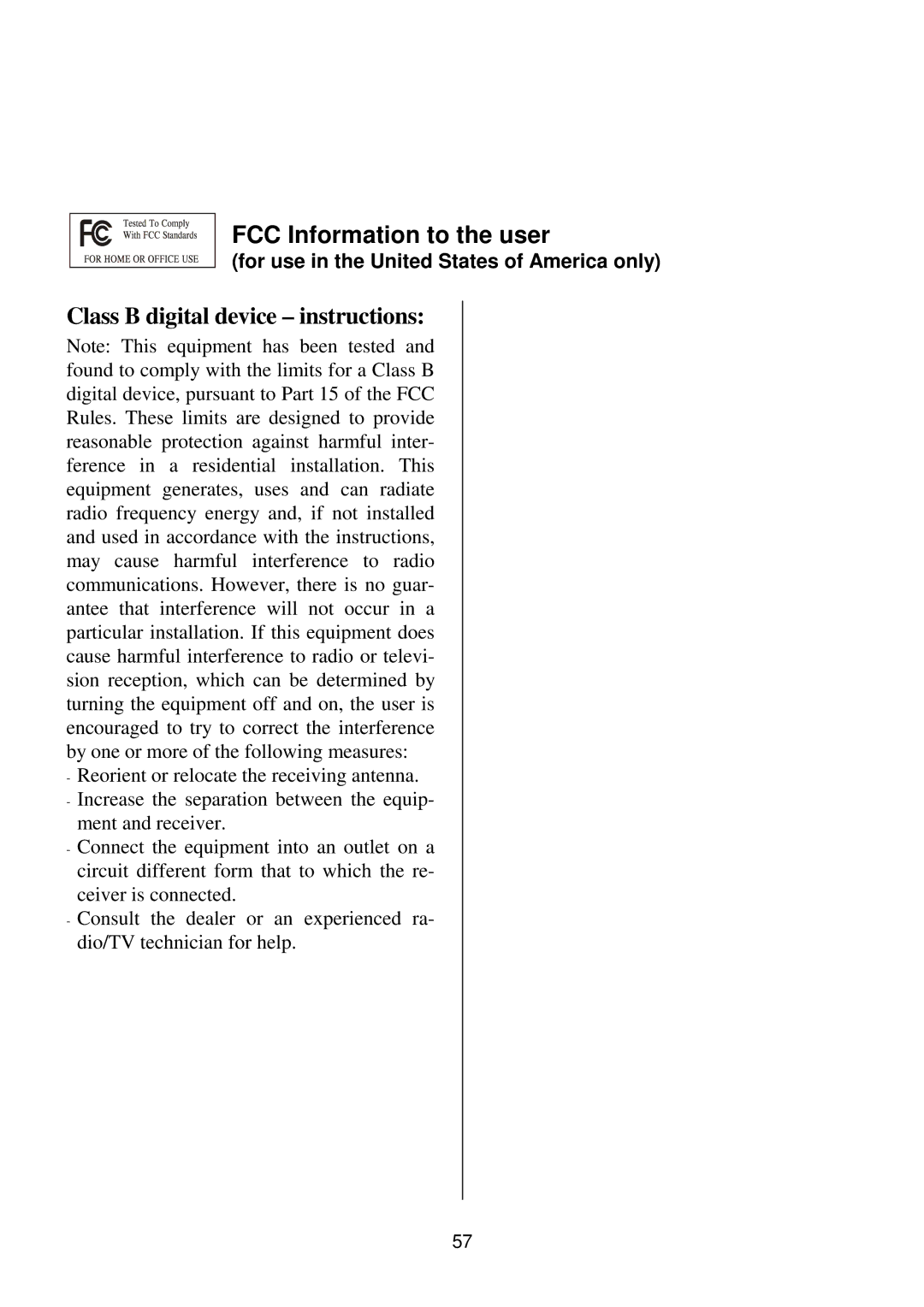 T+A Elektroakustik K1 CD-RECEIVER operating instructions FCC Information to the user 