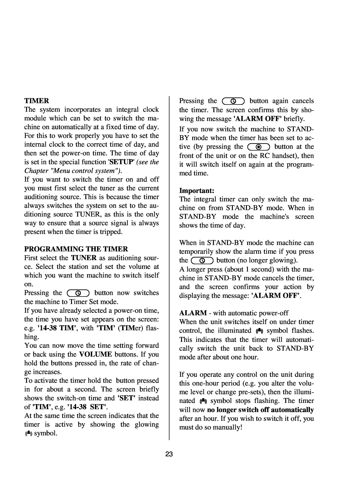 T+A Elektroakustik K1 CD-RECEIVER operating instructions Programming The Timer 