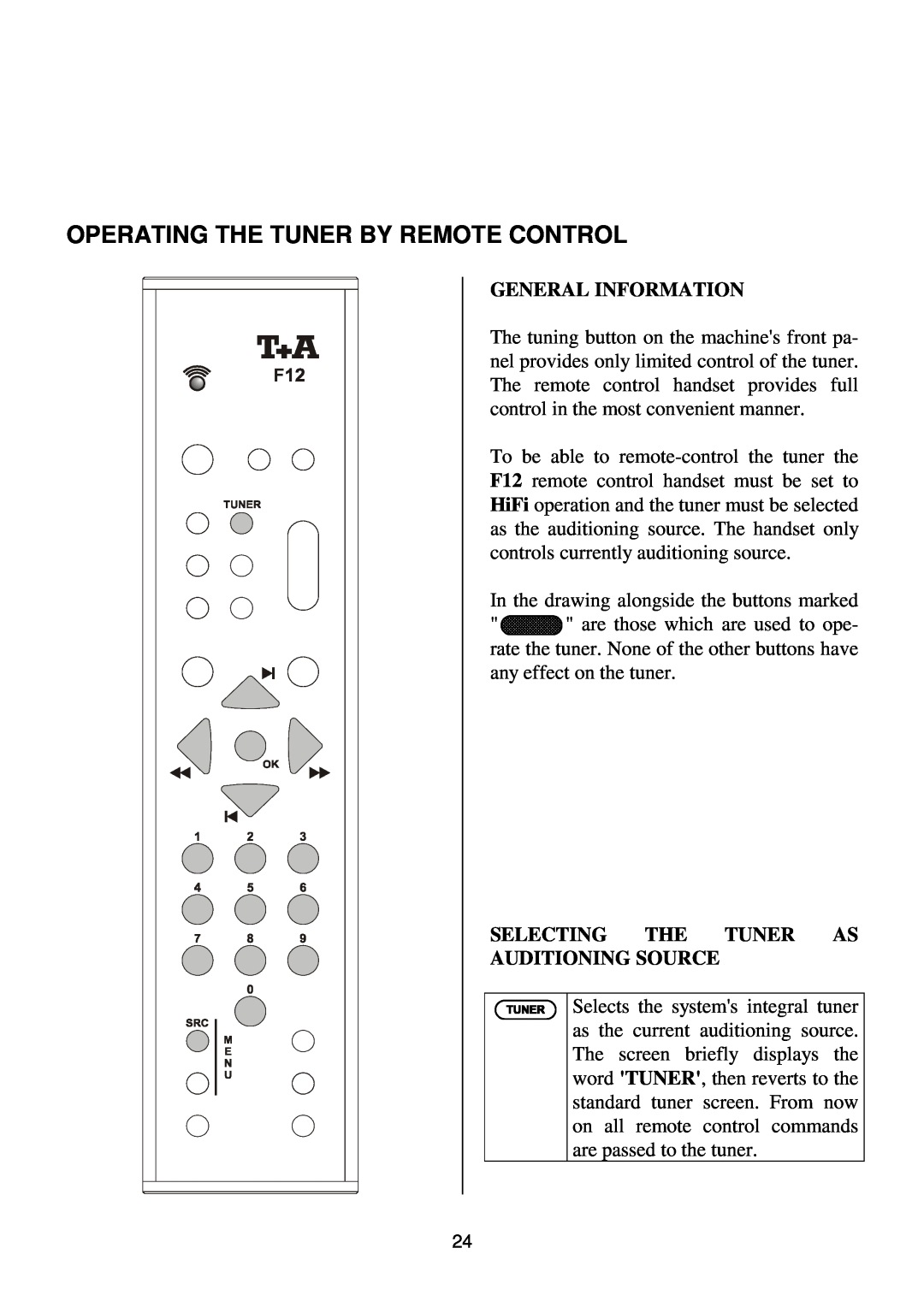 T+A Elektroakustik K1 CD-RECEIVER operating instructions Operating The Tuner By Remote Control, General Information 