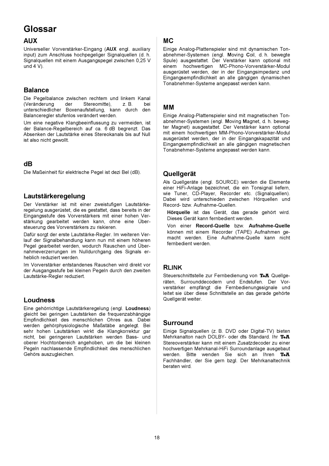 T+A Elektroakustik P 10 user manual Glossar 