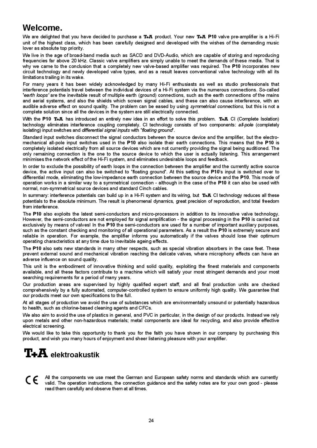 T+A Elektroakustik P 10 user manual Welcome,  elektroakustik 