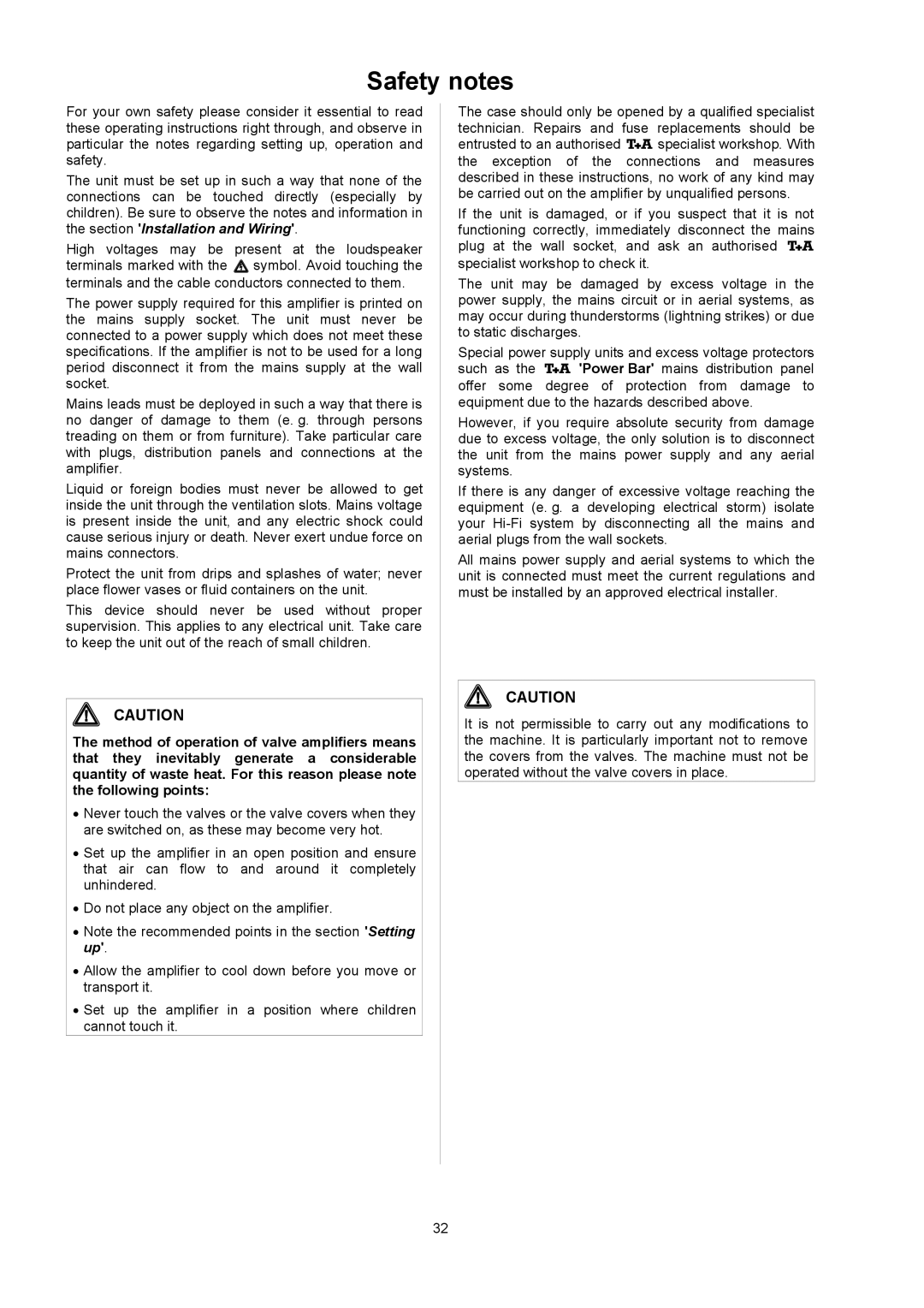 T+A Elektroakustik P 10 user manual Safetynotes 