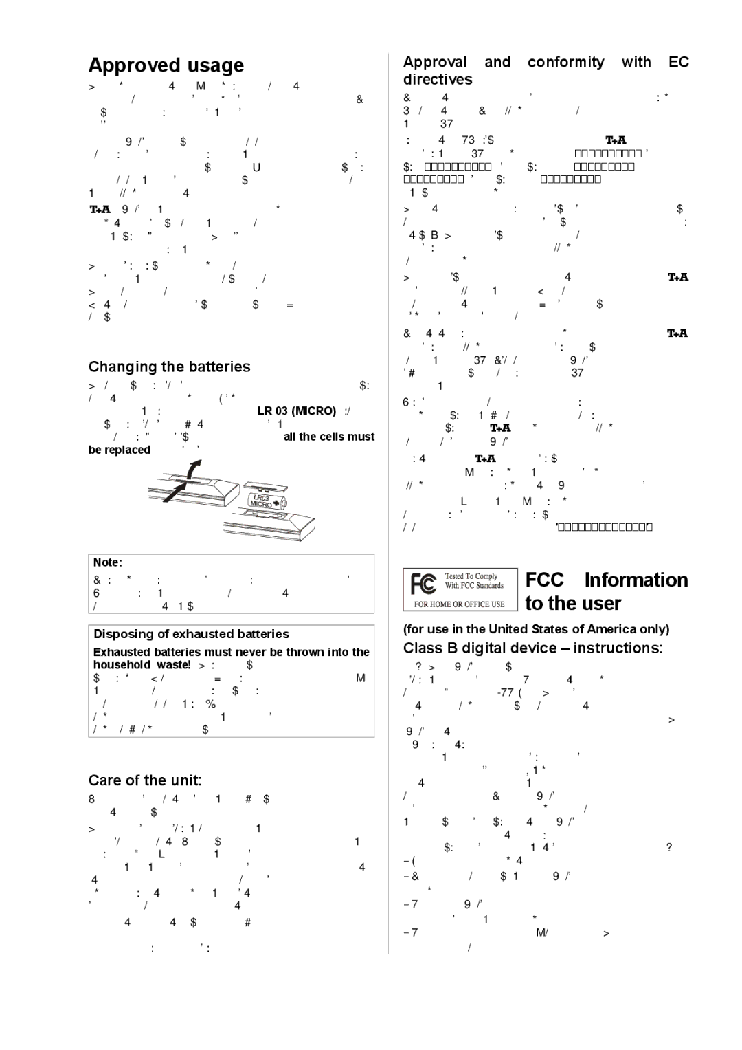 T+A Elektroakustik P 10 user manual Approvedusage, FCC Information totheuser 