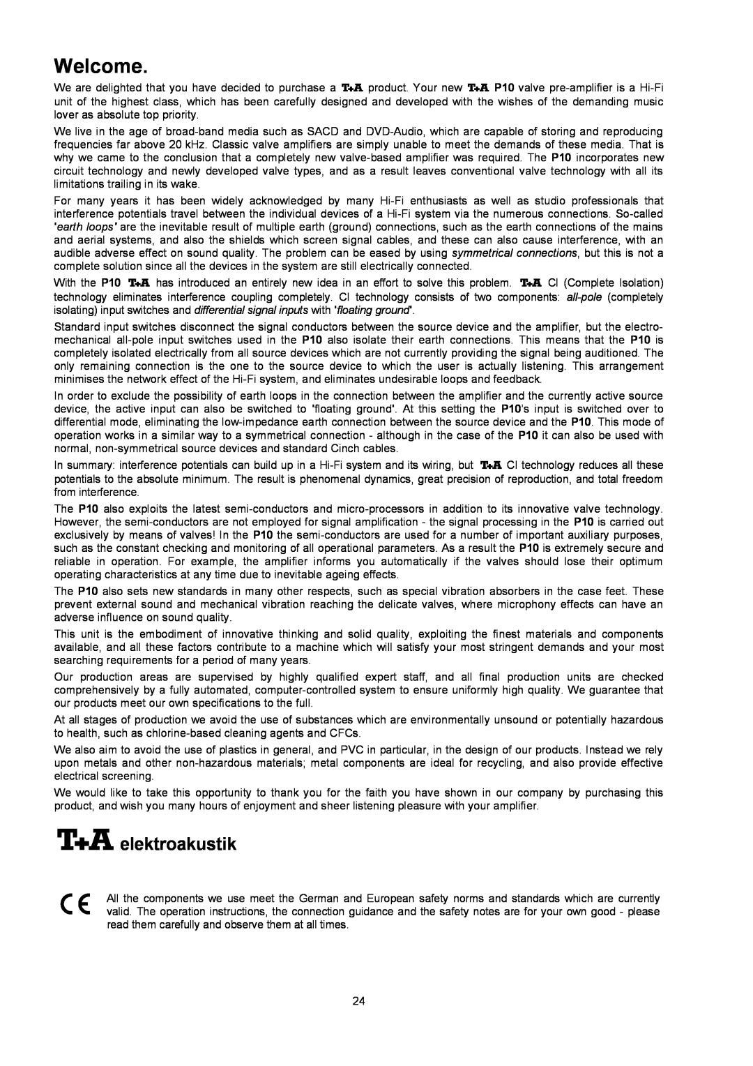 T+A Elektroakustik P 10 user manual Welcome, elektroakustik 
