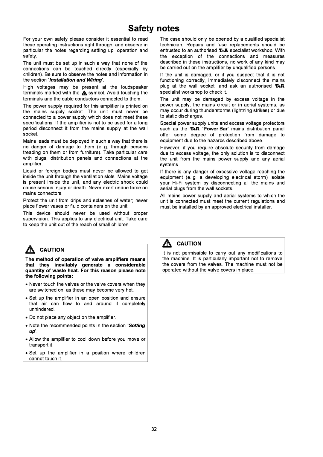 T+A Elektroakustik P 10 user manual Safetynotes 