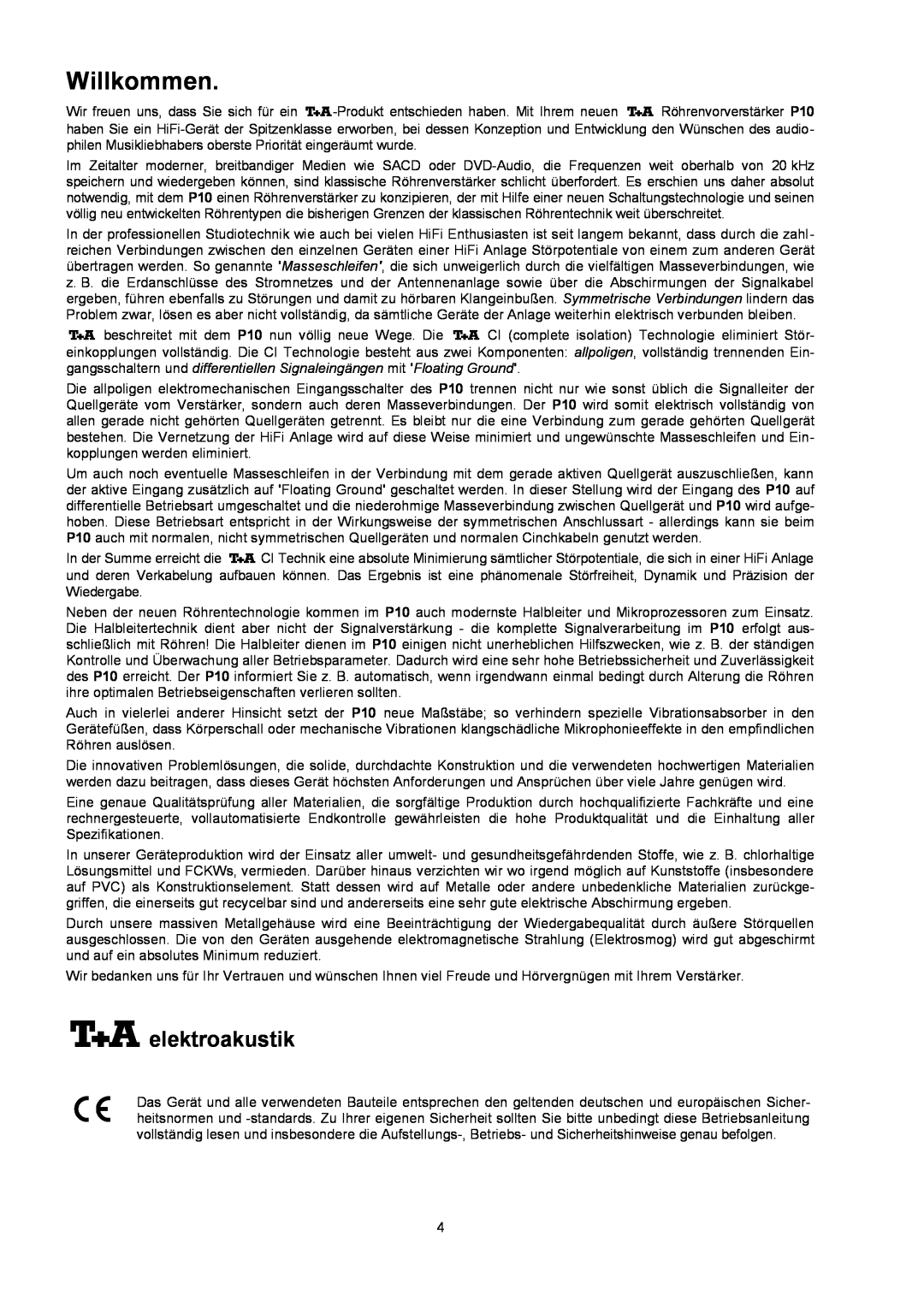 T+A Elektroakustik P 10 user manual Willkommen, elektroakustik 