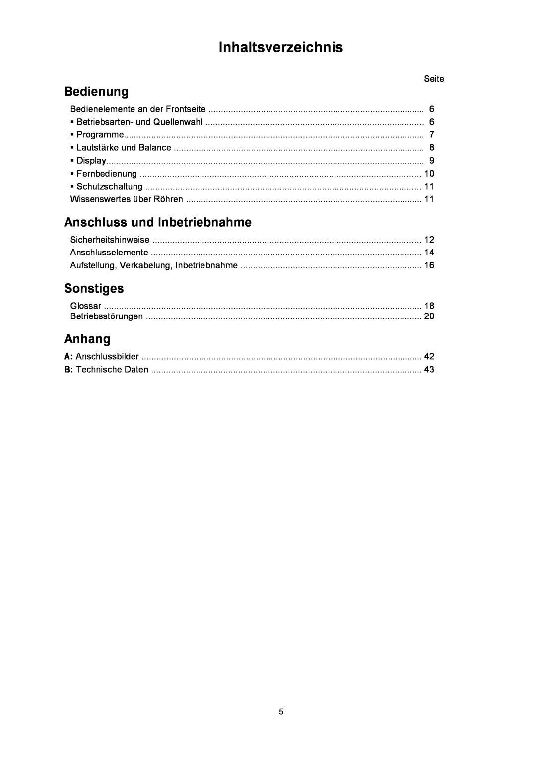 T+A Elektroakustik P 10 user manual Inhaltsverzeichnis, Bedienung, AnschlussundInbetriebnahme, Sonstiges, Anhang 