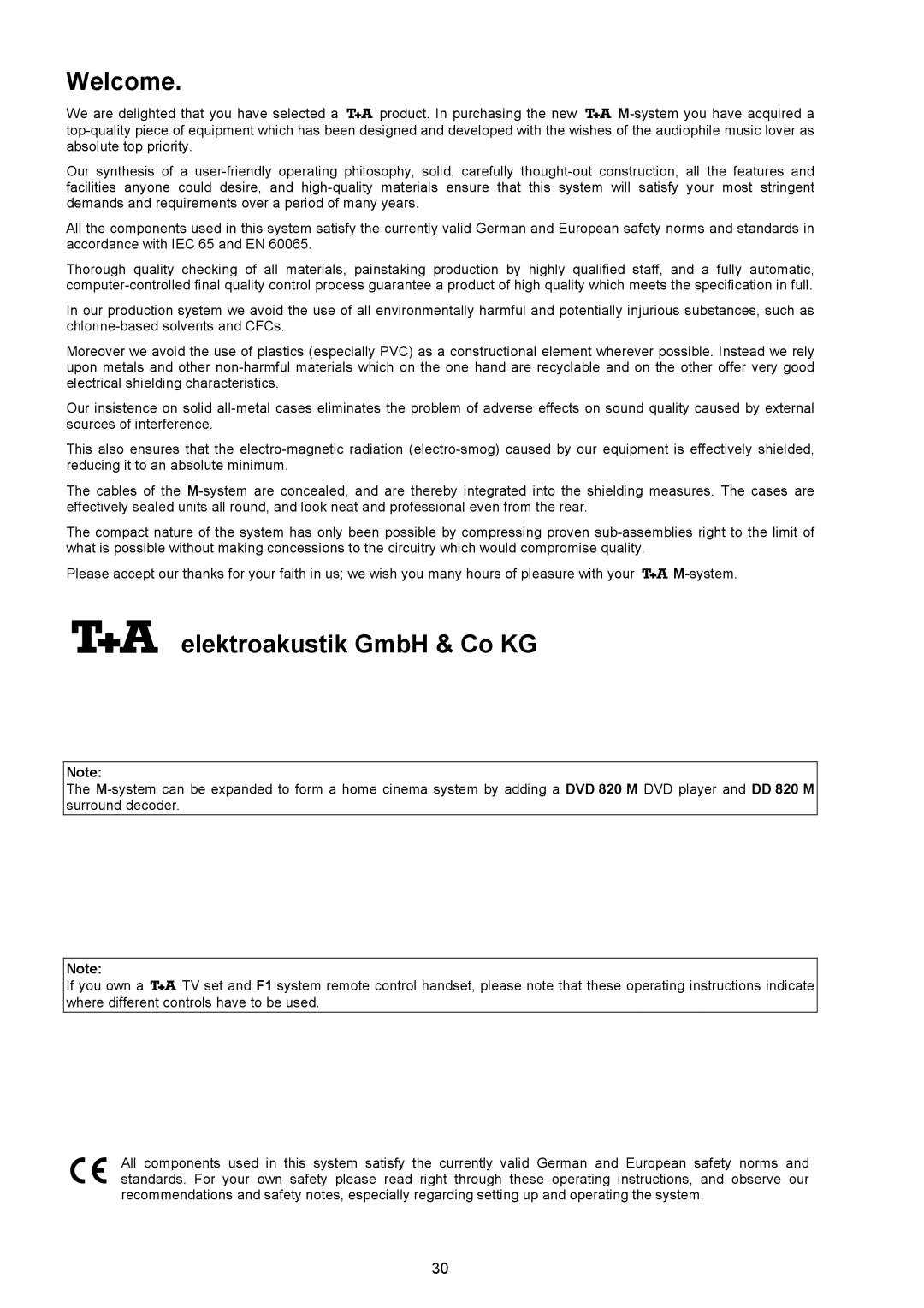 T+A Elektroakustik PT 820 M, PA 820 M user manual Welcome,  elektroakustik GmbH & Co KG 