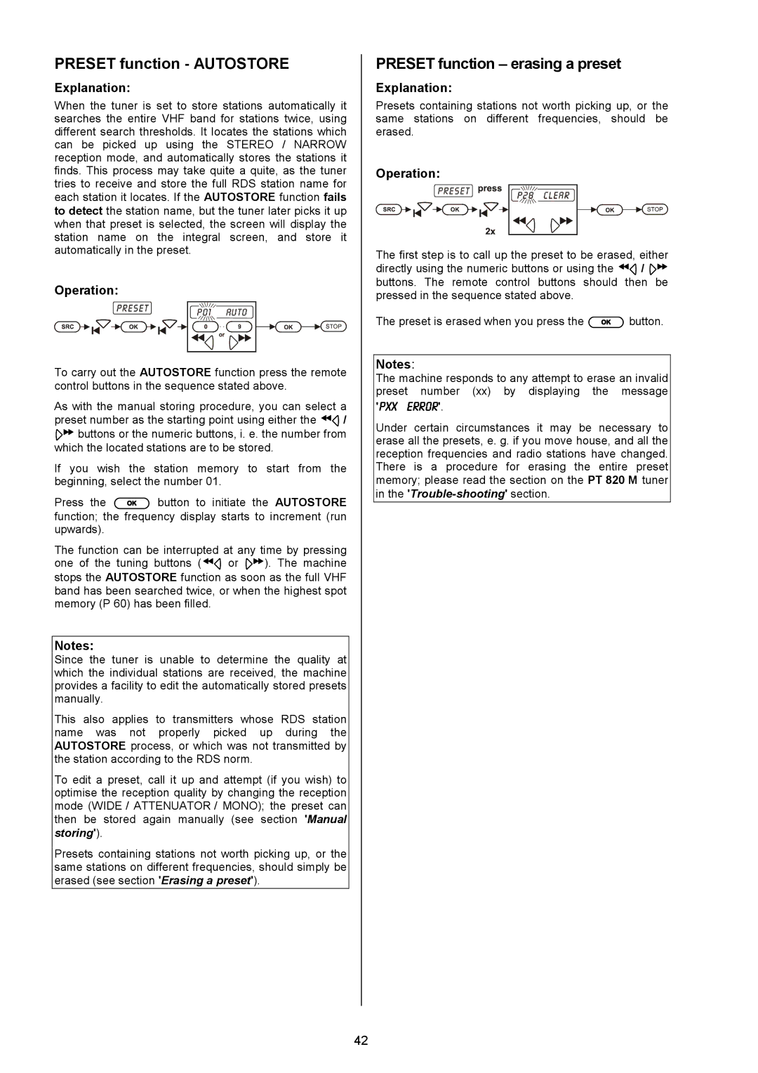 T+A Elektroakustik PT 820 M, PA 820 M user manual Preset function Autostore, Preset function erasing a preset 