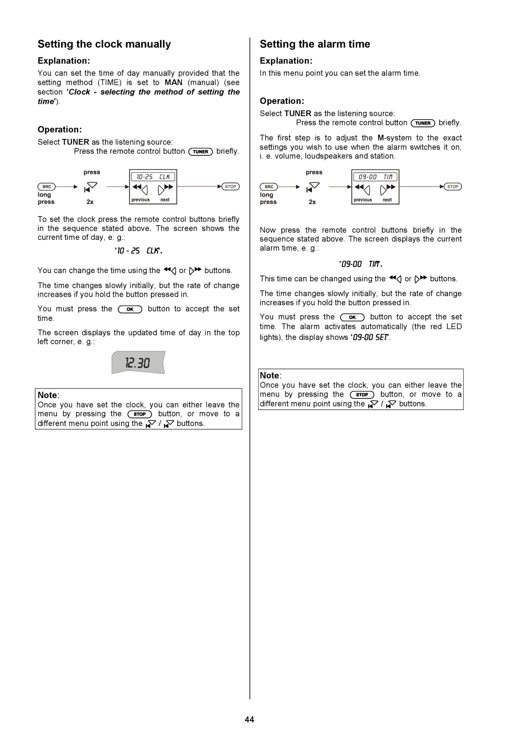 T+A Elektroakustik PT 820 M, PA 820 M user manual Setting the clock manually, Setting the alarm time 