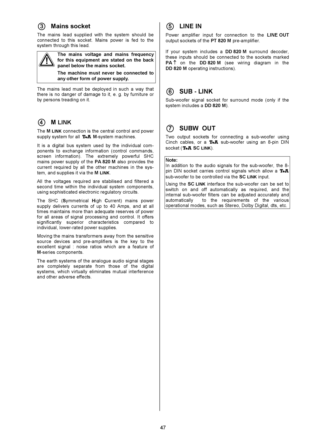 T+A Elektroakustik PA 820 M, PT 820 M user manual  Mains socket, Line OUT 