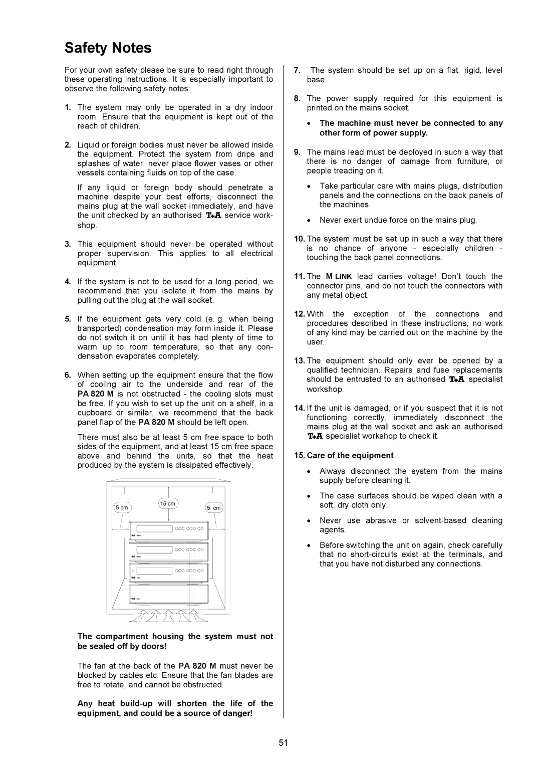 T+A Elektroakustik PA 820 M, PT 820 M user manual Safety Notes 