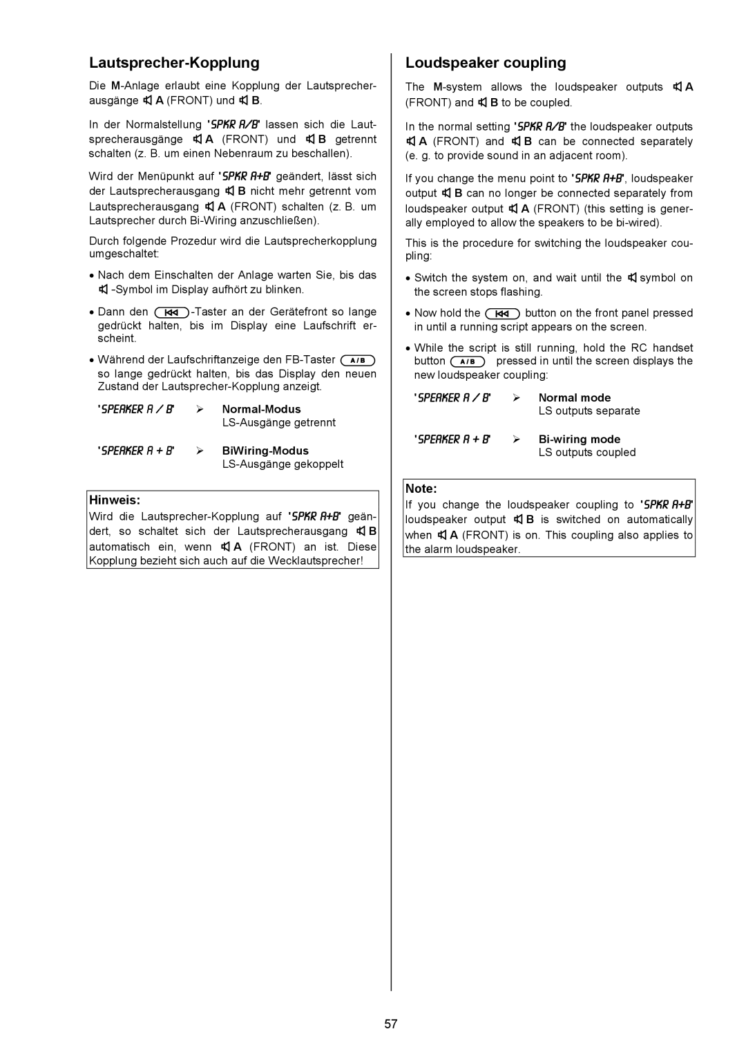 T+A Elektroakustik PA 820 M, PT 820 M user manual Lautsprecher-Kopplung, Loudspeaker coupling,  B 