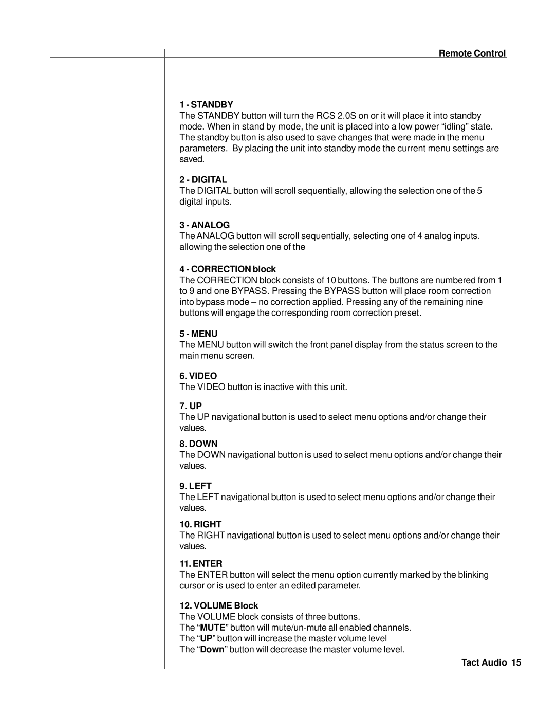 TacT Audio RCS 2.0S owner manual Correction block, Volume Block 