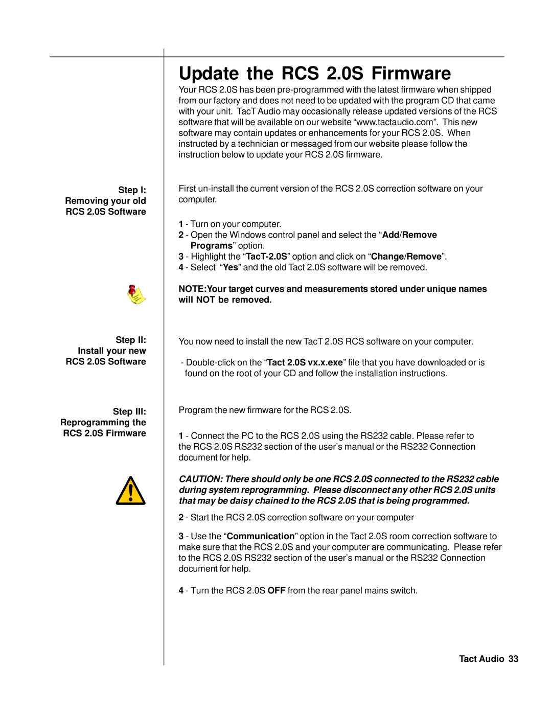 TacT Audio owner manual Update the RCS 2.0S Firmware 