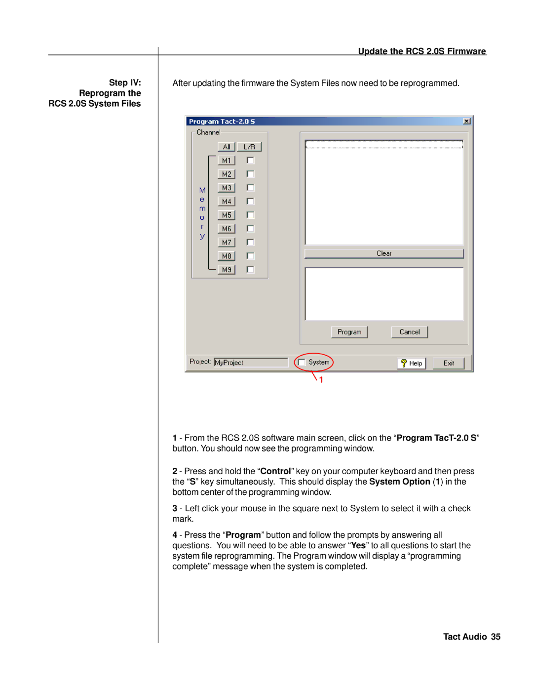 TacT Audio owner manual Update the RCS 2.0S Firmware 