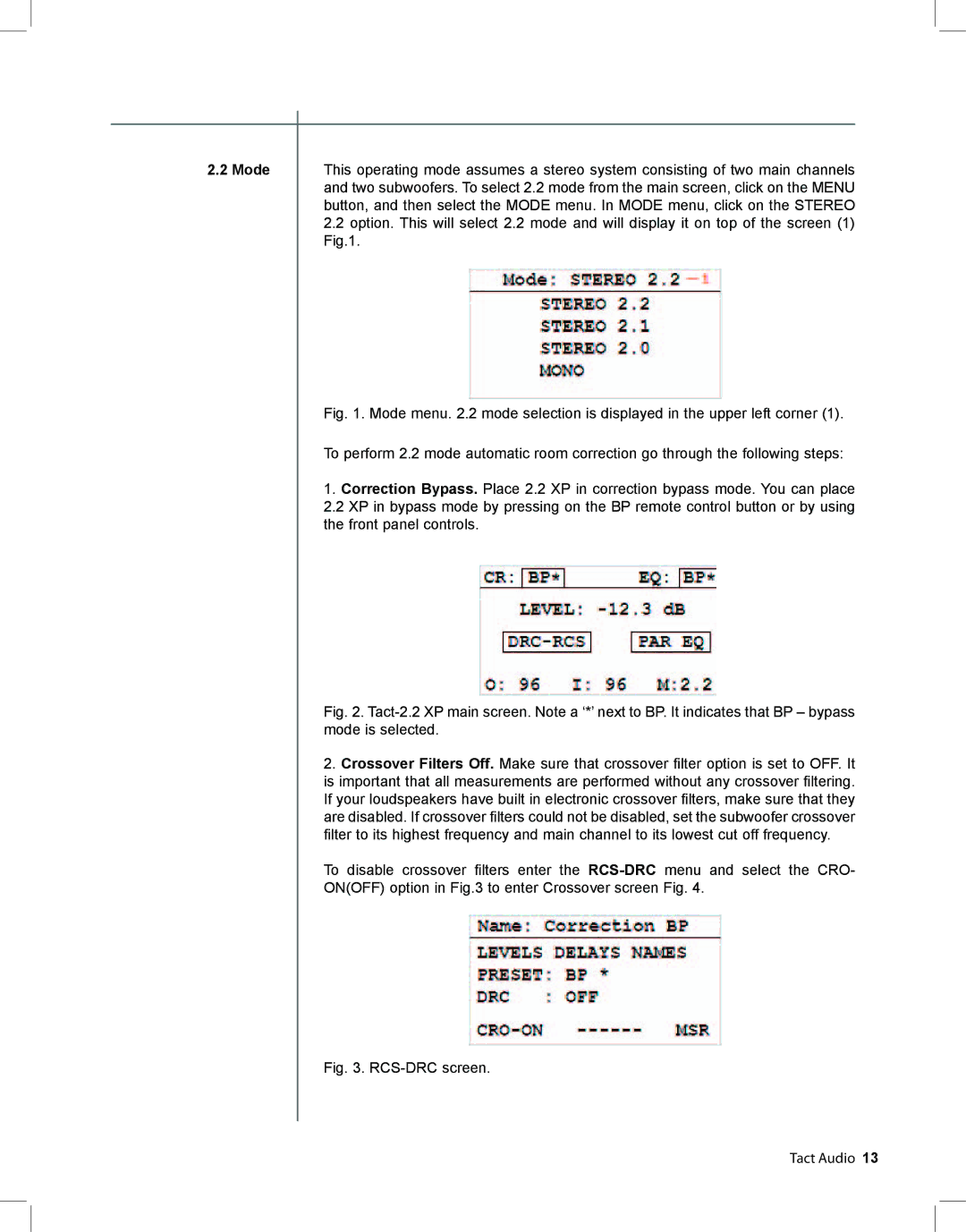 TacT Audio RCS 2.2 XP owner manual Mode, RCS-DRC screen Tact Audio 