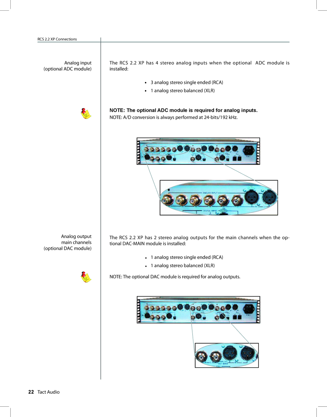 TacT Audio owner manual RCS 2.2 XP Connections 