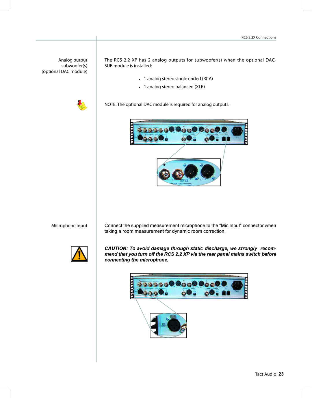 TacT Audio RCS 2.2 XP owner manual RCS 2.2X Connections 