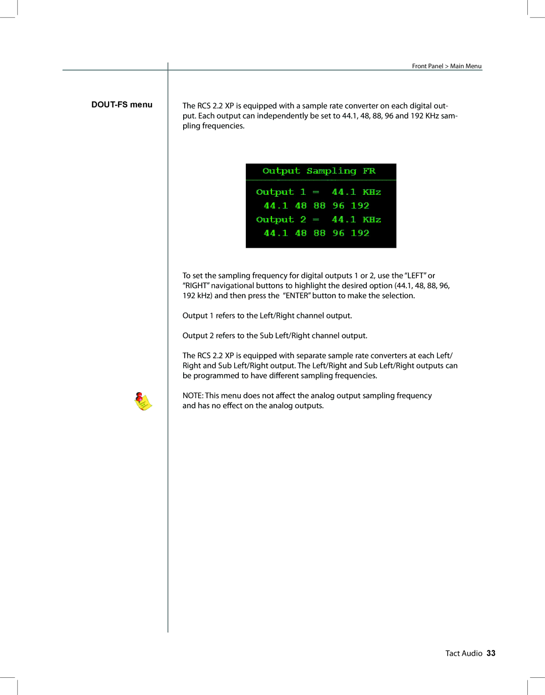 TacT Audio RCS 2.2 XP owner manual DOUT-FS menu 