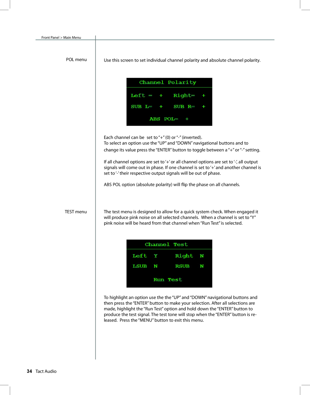 TacT Audio RCS 2.2 XP owner manual Each channel can be set to + 0 or inverted 