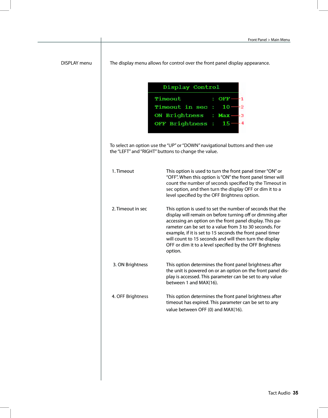 TacT Audio RCS 2.2 XP owner manual Sec option, and then turn the display OFF or dim it to a 