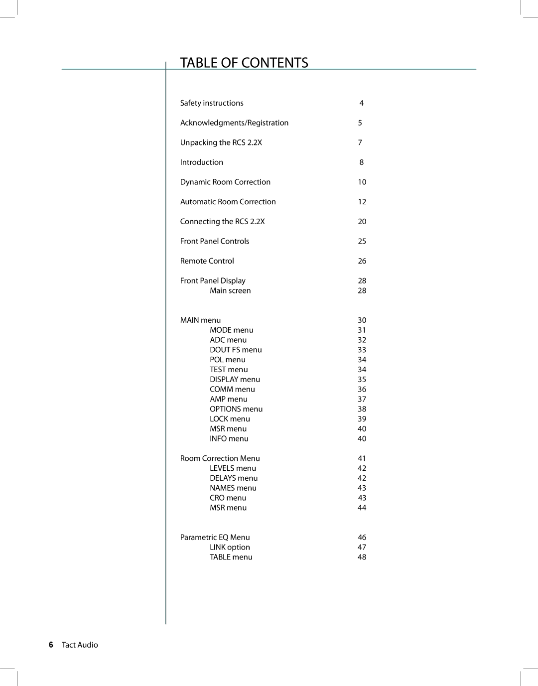 TacT Audio RCS 2.2 XP owner manual Table of Contents 