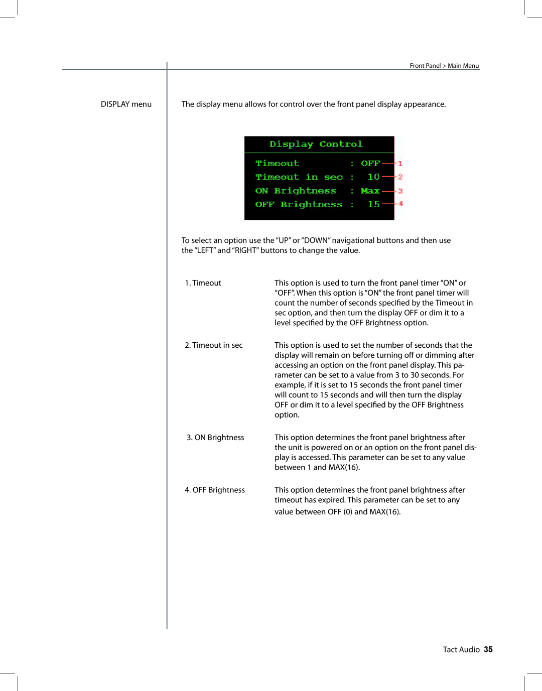 TacT Audio RCS 2.2 XP owner manual DISPLAY menu 