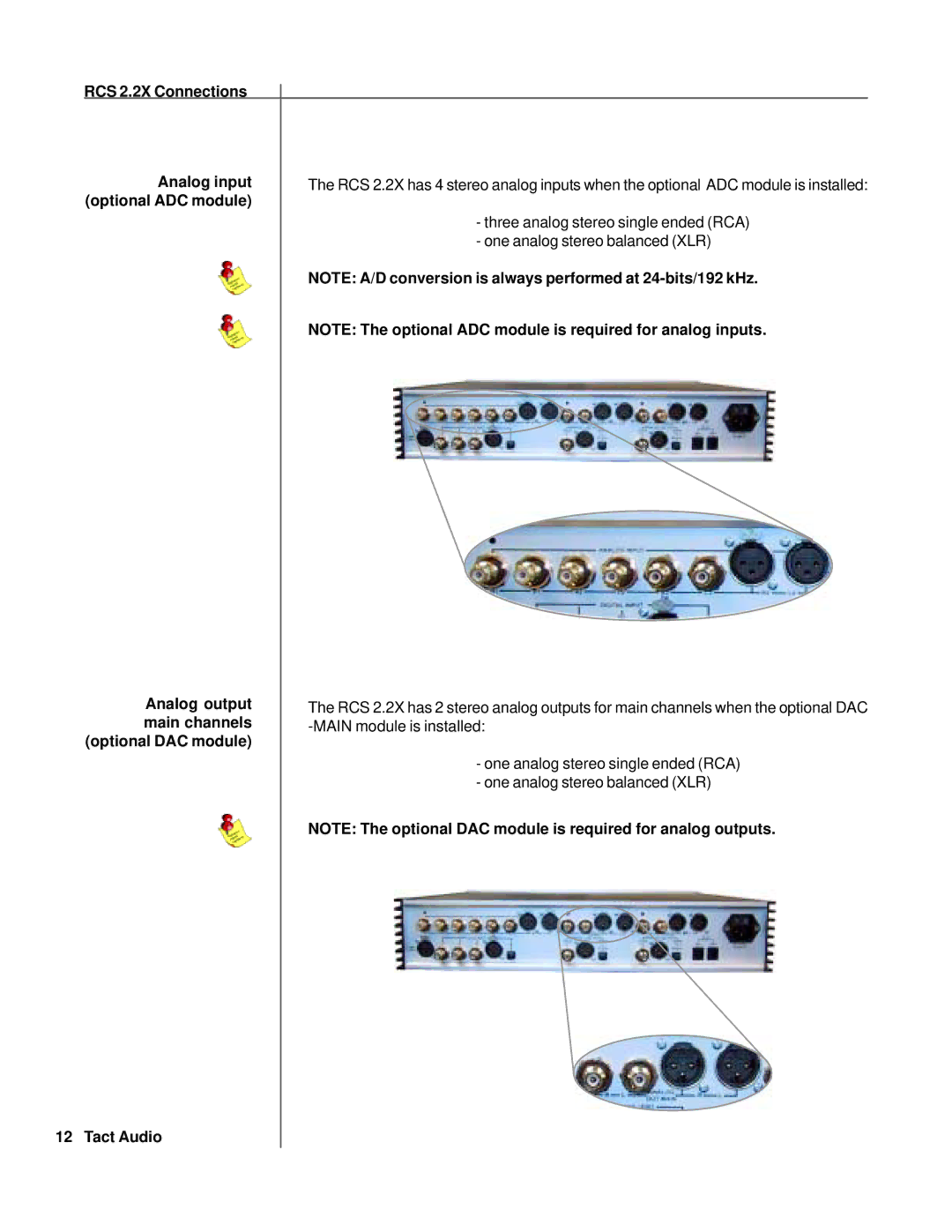 TacT Audio owner manual RCS 2.2X Connections Analog input 