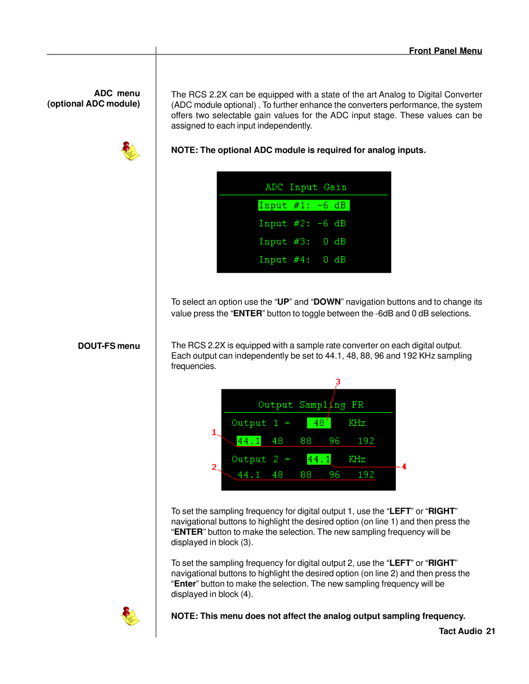 TacT Audio RCS 2.2X owner manual Assigned to each input independently, DOUT-FS menu 