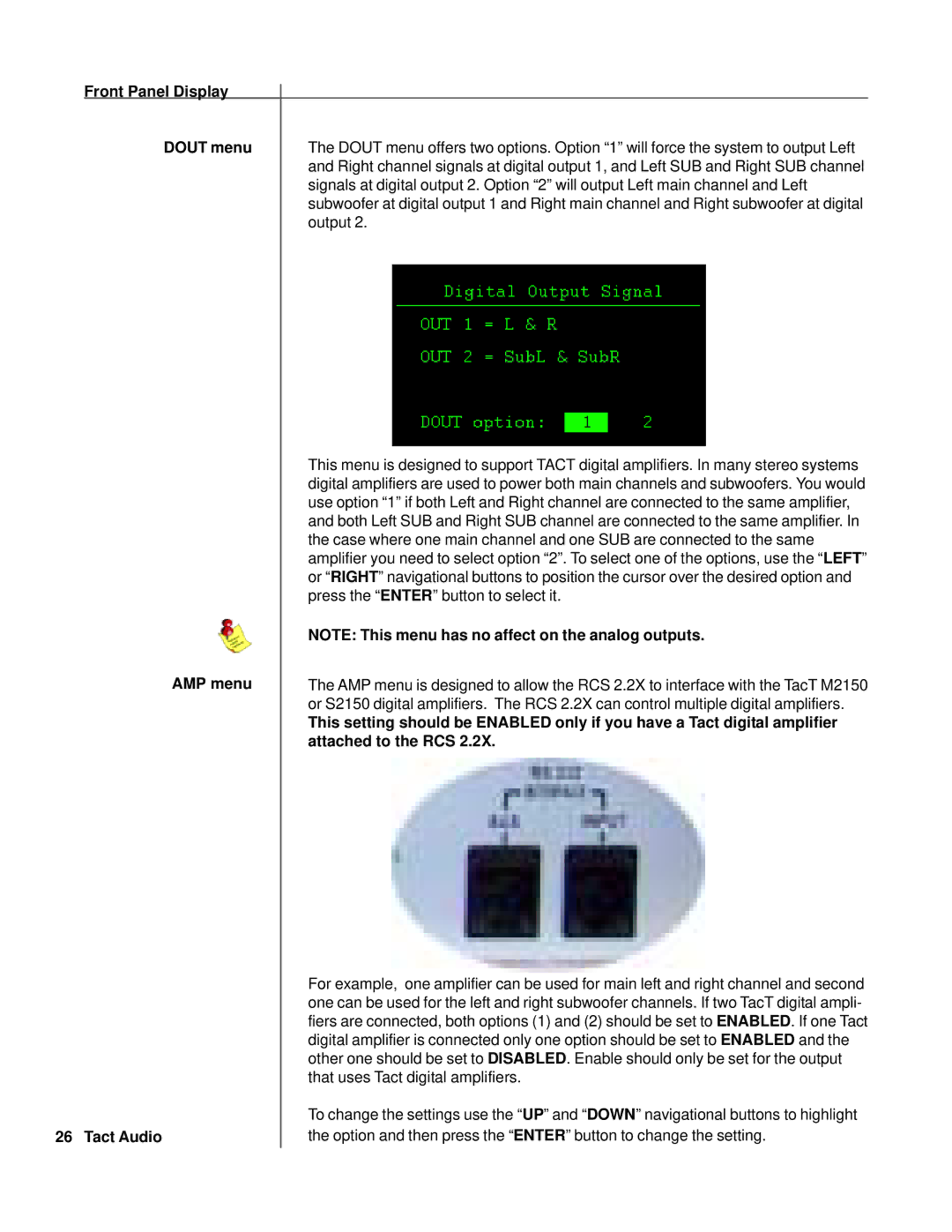 TacT Audio RCS 2.2X owner manual AMP menu, Attached to the RCS 