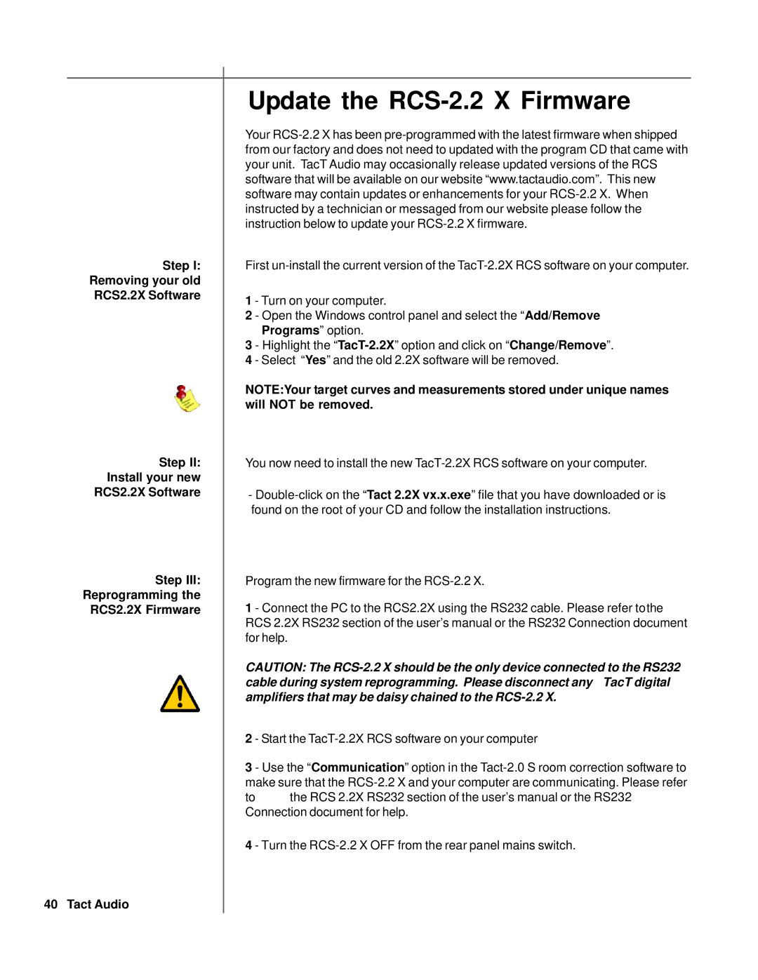 TacT Audio RCS 2.2X owner manual Update the RCS-2.2 X Firmware 