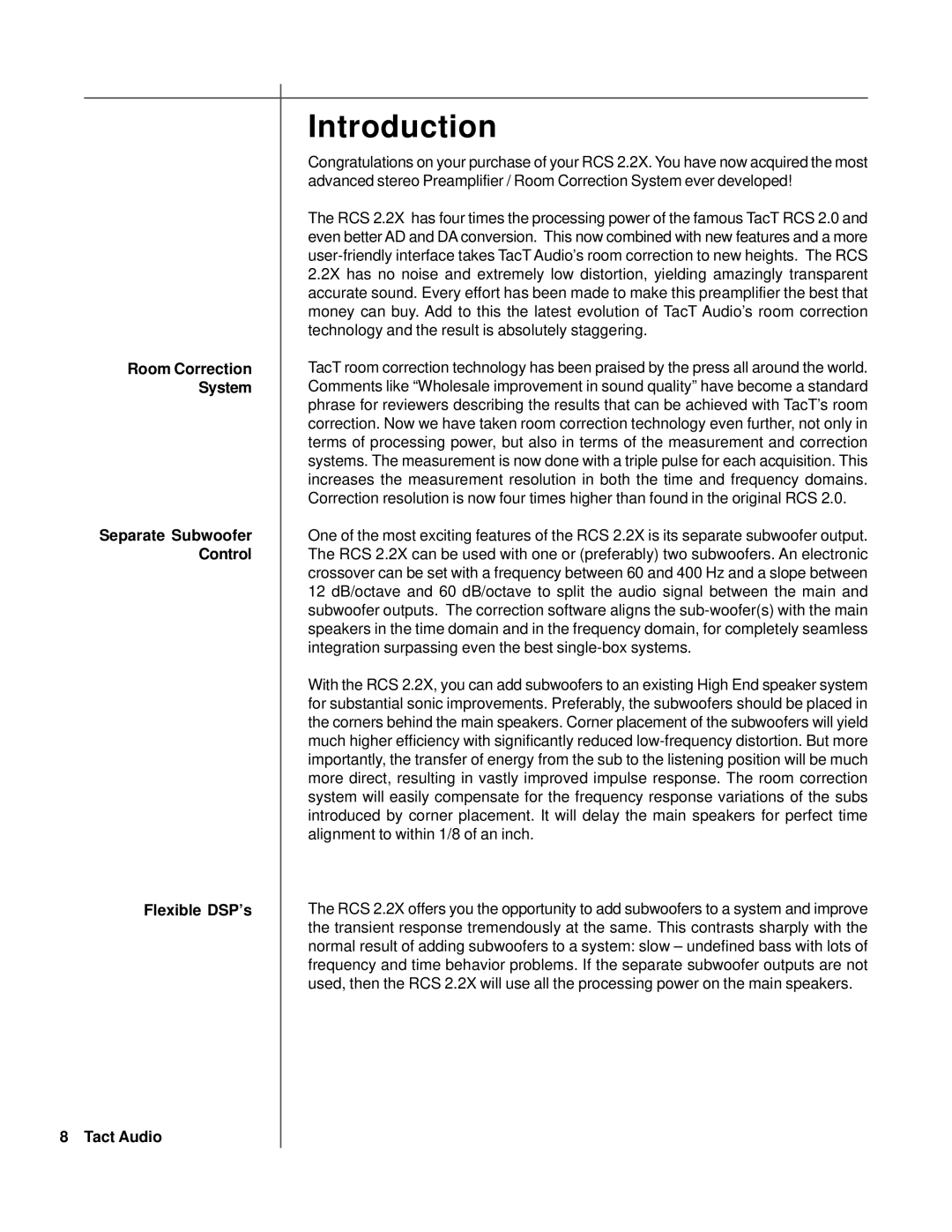 TacT Audio RCS 2.2X owner manual Introduction 