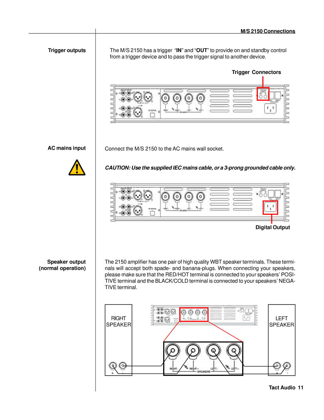 TacT Audio M2150, S2150 owner manual Digital Output Speaker output, Normal operation 