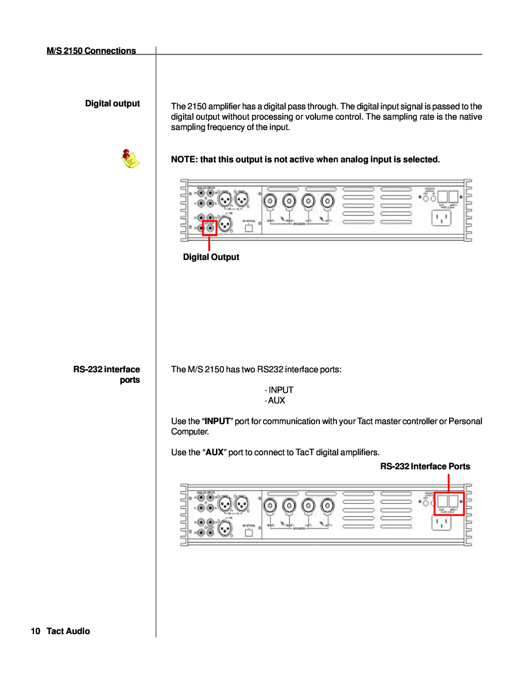 TacT Audio S2150, M2150 owner manual M/S 2150 Connections 