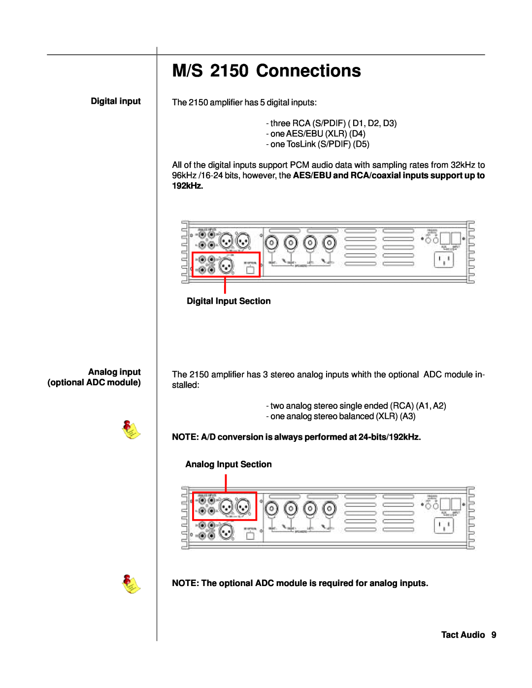 TacT Audio M2150, S2150 owner manual M/S 2150 Connections 
