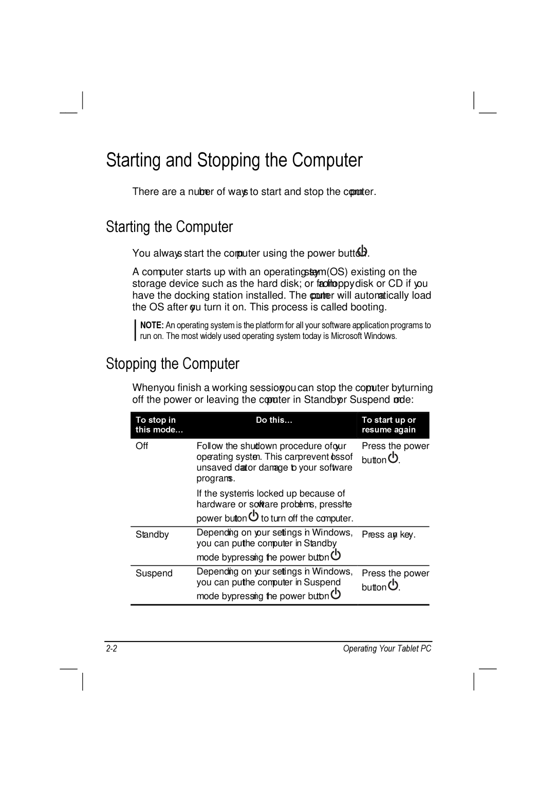 TAG 10 manual Starting and Stopping the Computer, Starting the Computer 