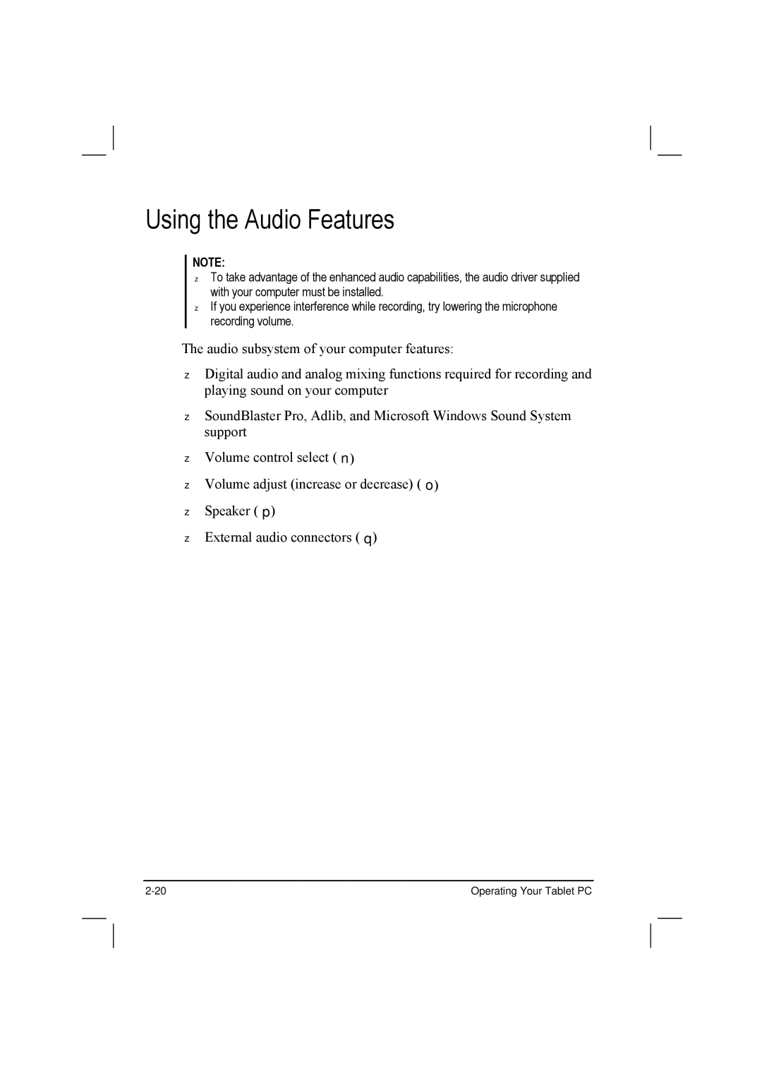 TAG 10 manual Using the Audio Features 