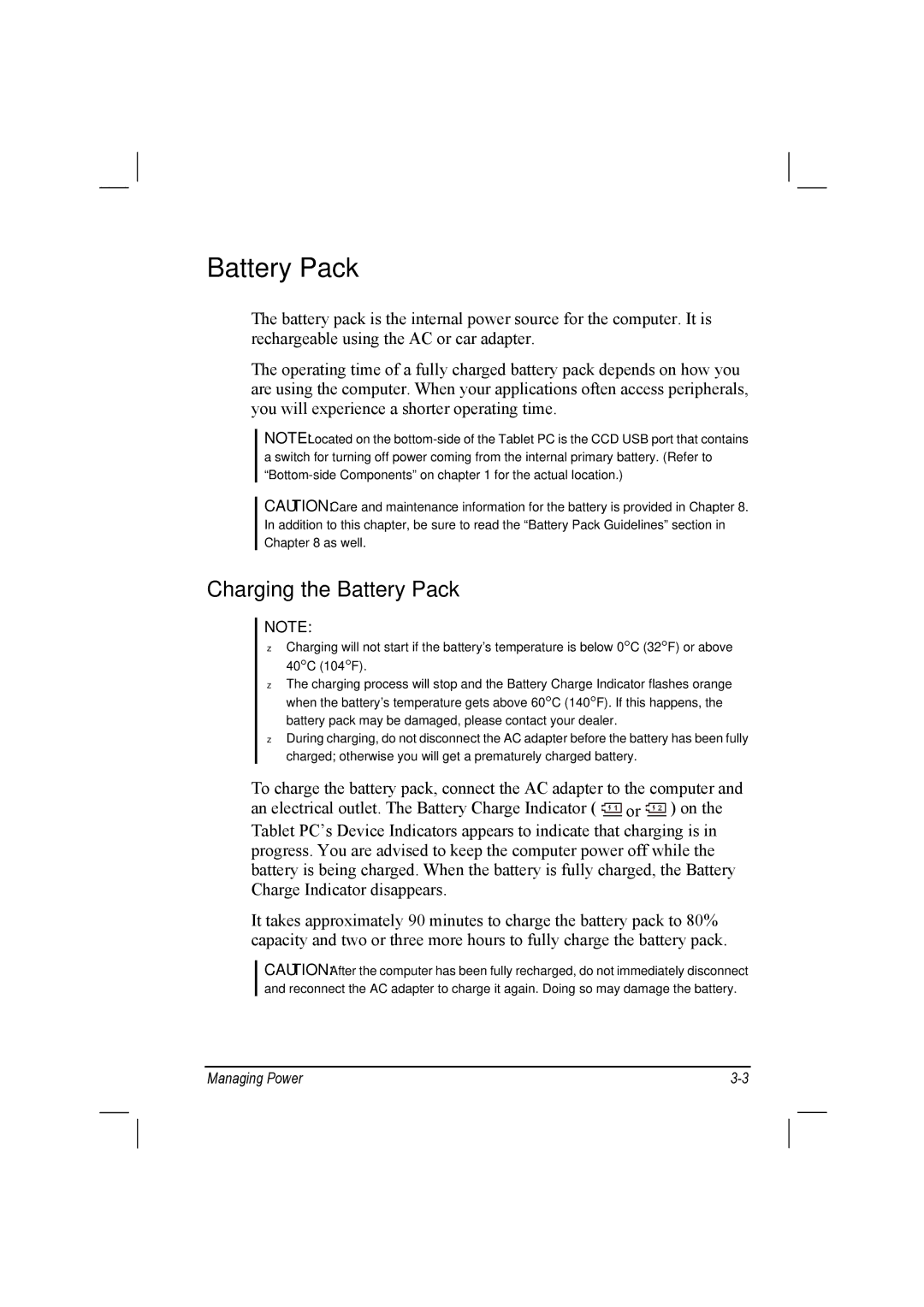 TAG 10 manual Charging the Battery Pack 