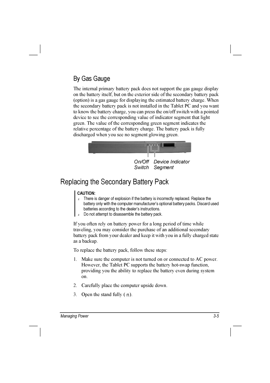 TAG 10 manual Replacing the Secondary Battery Pack, By Gas Gauge 