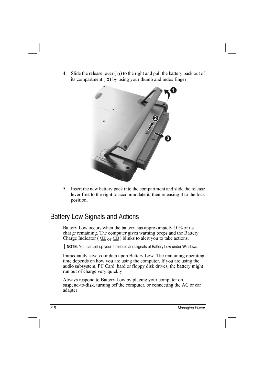 TAG 10 manual Battery Low Signals and Actions 