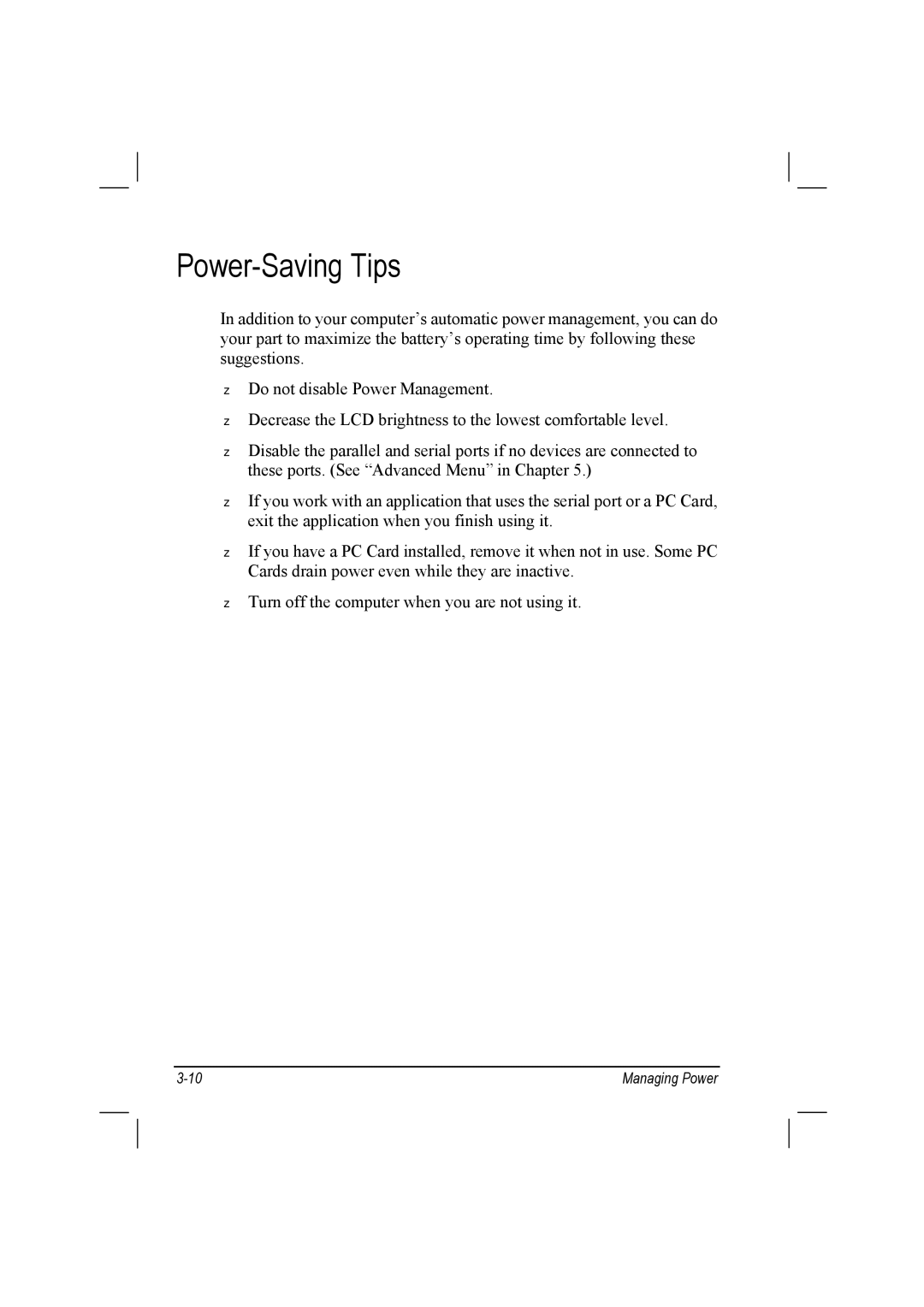 TAG 10 manual Power-Saving Tips 