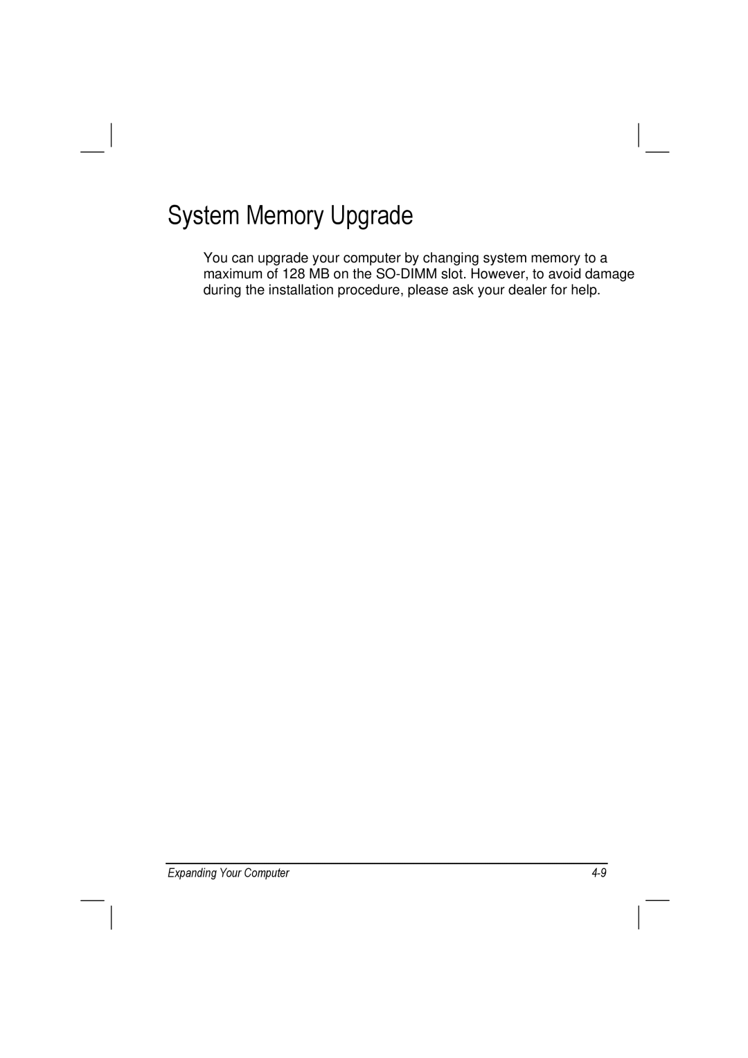 TAG 10 manual System Memory Upgrade 