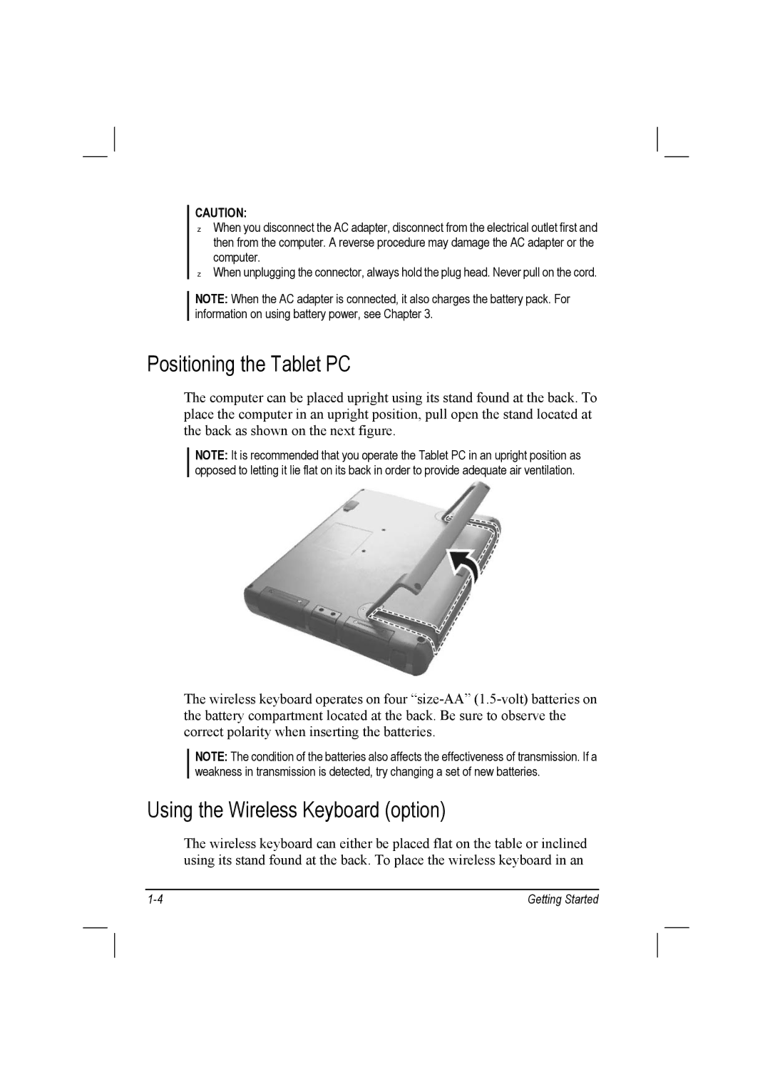 TAG 10 manual Positioning the Tablet PC, Using the Wireless Keyboard option 